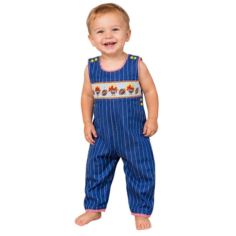 Lil Cactus Thanksgiving Smocked Longall Romper 18-24M Turkey Football